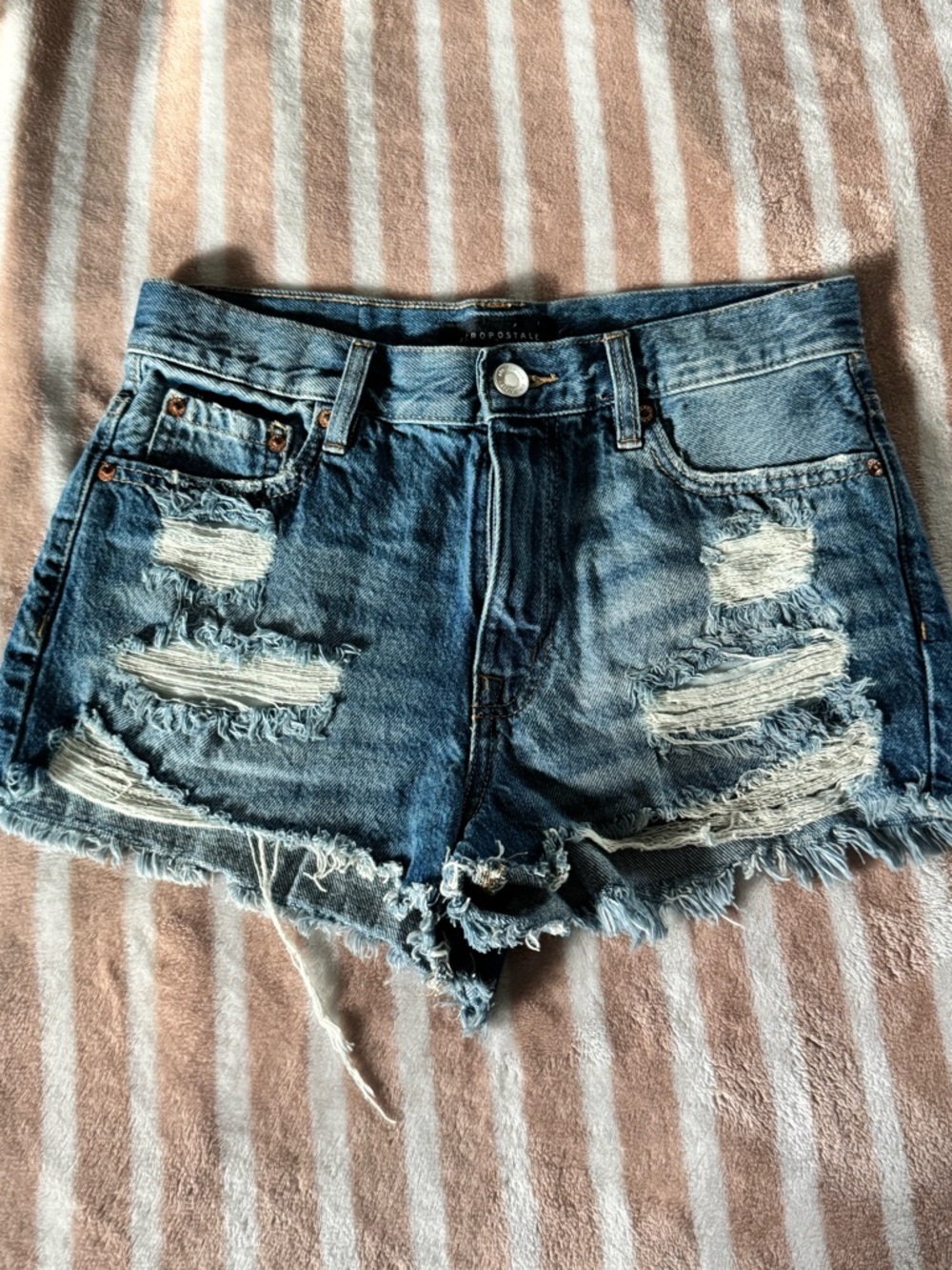 Aeropostale Blue Distressed Denim Cutoff Shorts